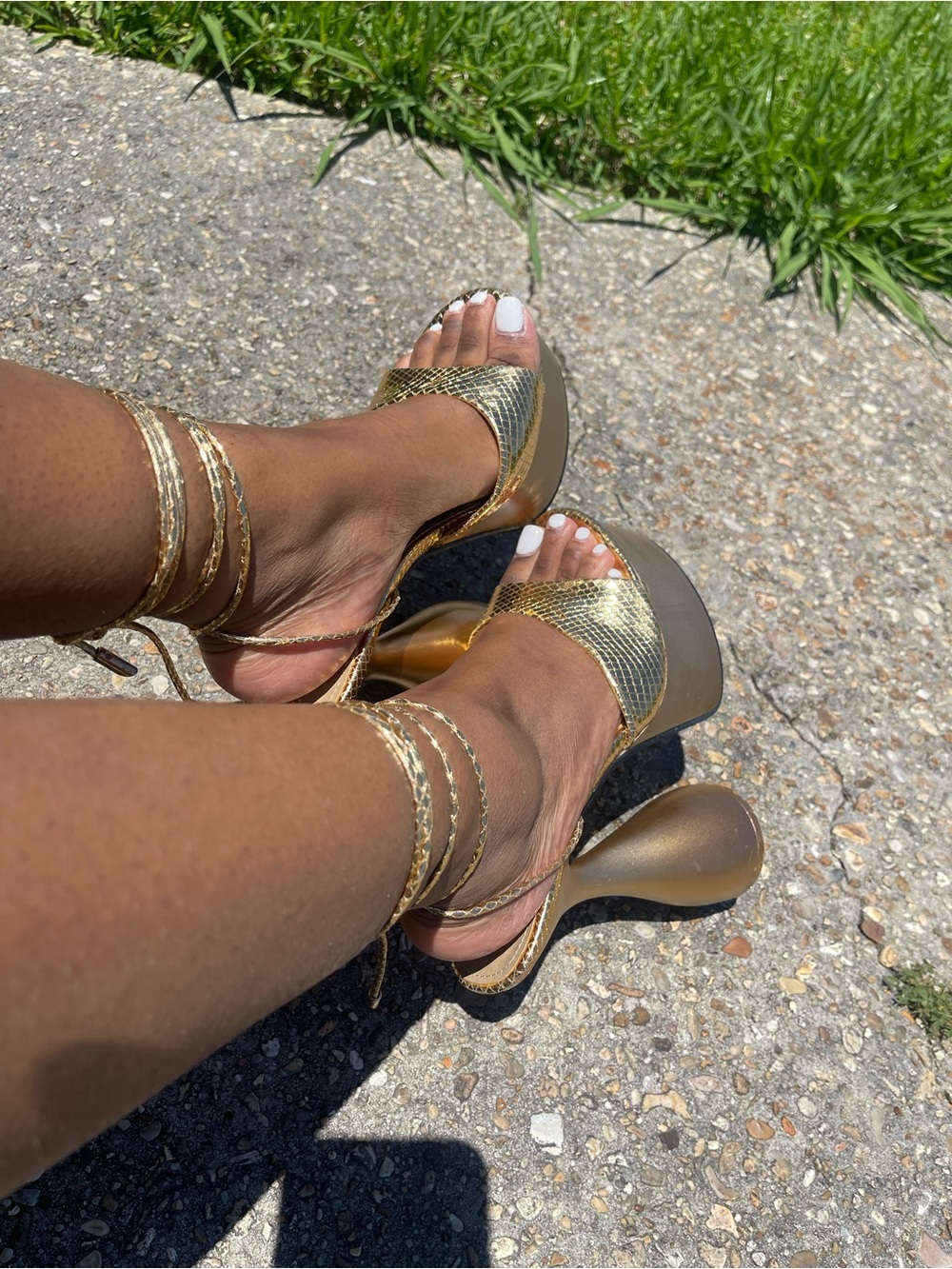 EGO Gold Snake-Print Platform Wrap Sandals